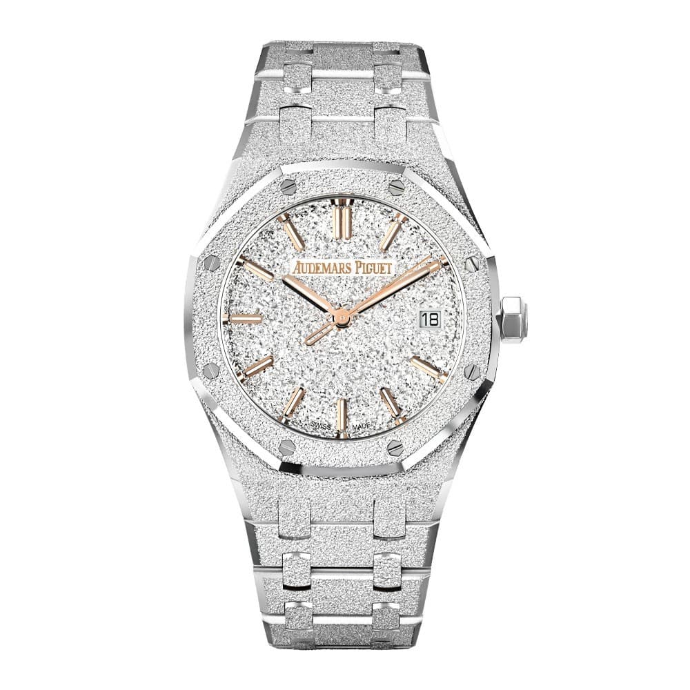 Audemars Piguet Royal Oak Watch 34MM Silver Index Hour Markers Dial White Gold