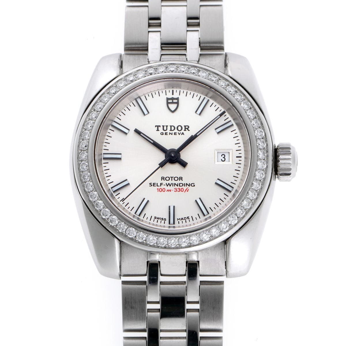 TUDOR Classic Date Diamond Automatic 22020 Silver Dial Used Watch