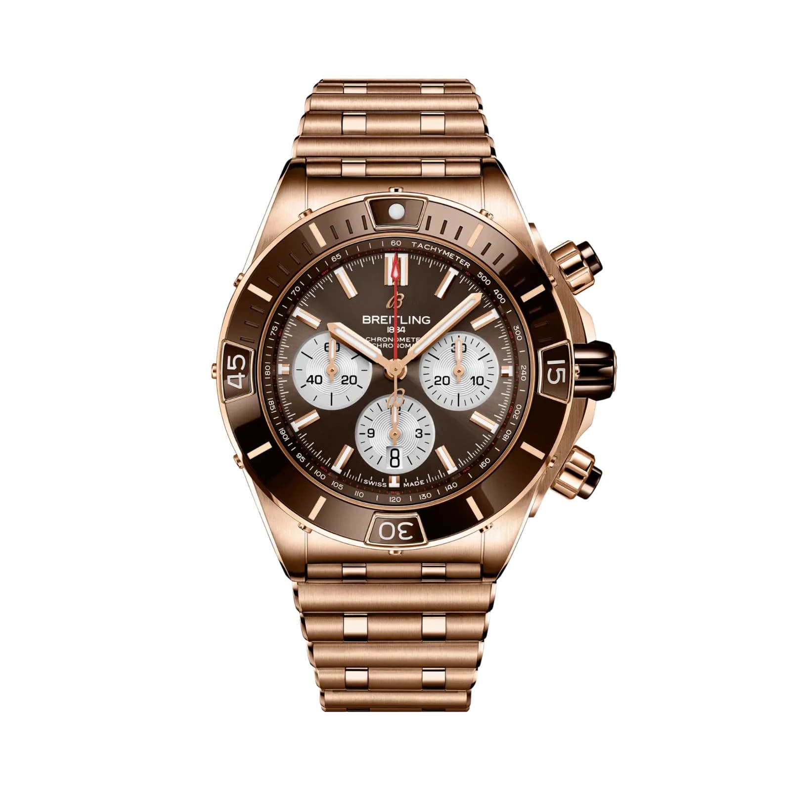 BREITLING RB0136E31Q1R1 18KT SUPER CHRONOMAT B01 44 BROWN DIAL ROULEAUX BRACELET