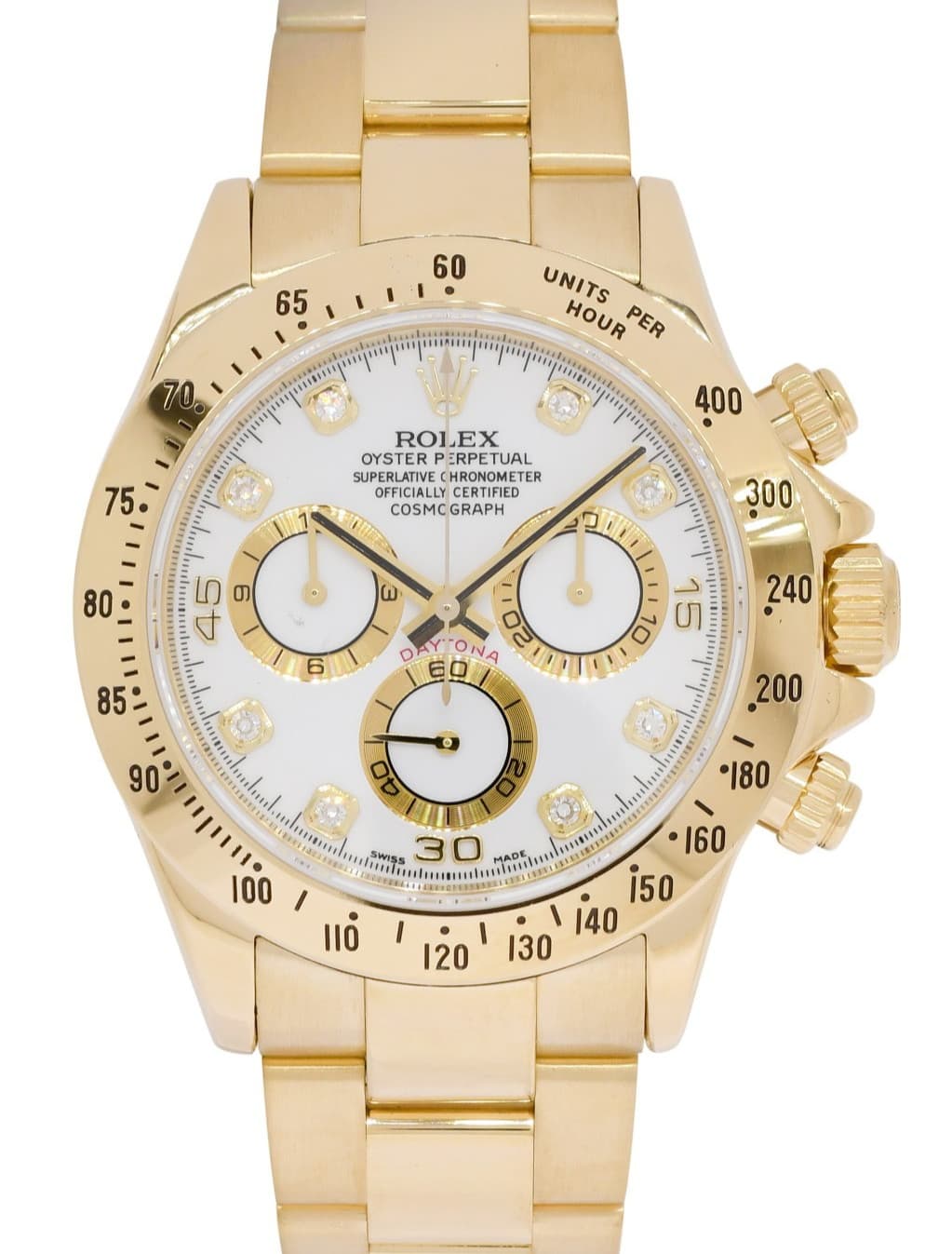 Rolex Daytona Chronograph 18k Yellow Gold White Diamond 40mm Watch D  116528