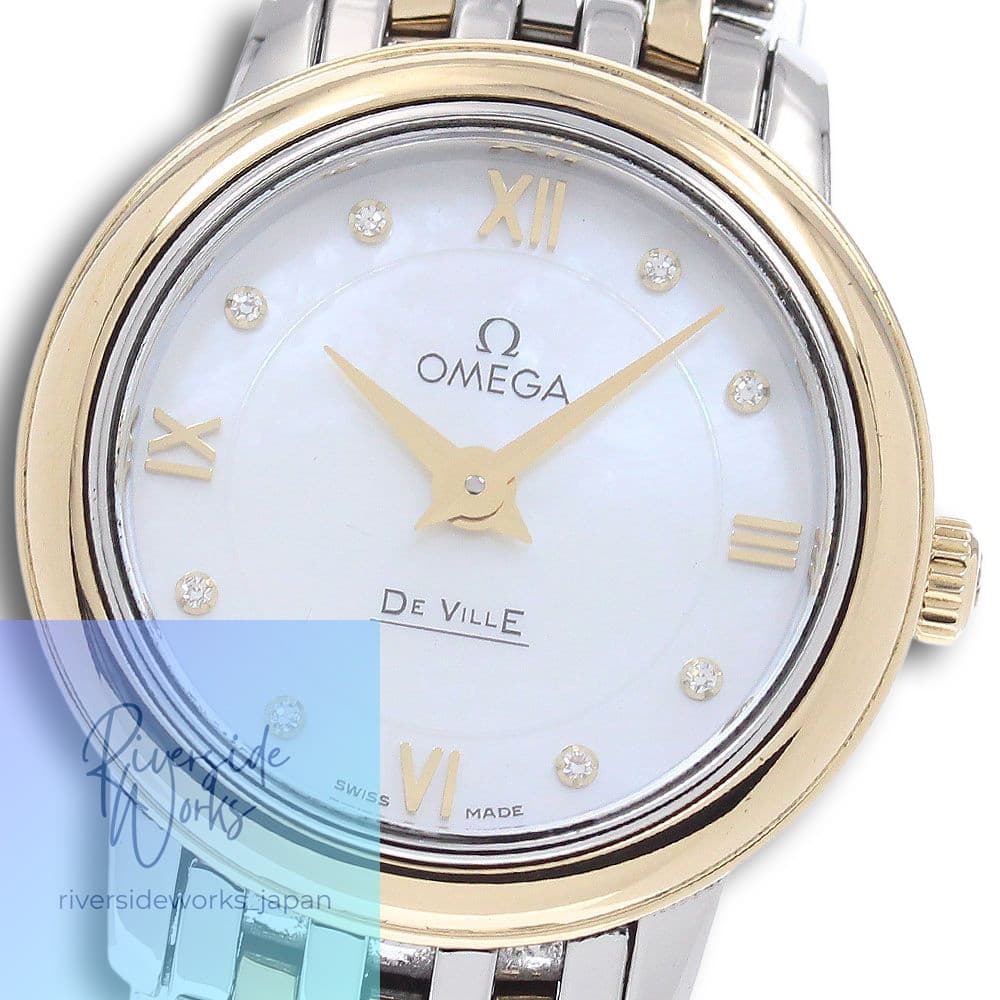 Omega 424.20.24.60.55.001 De Ville Prestige 8P Diamond Quartz Ladies Good Condit