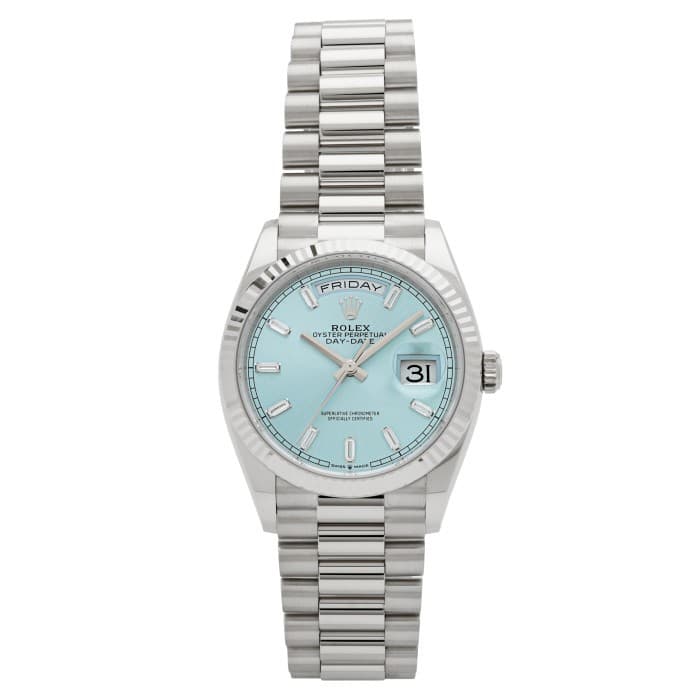 Rolex Day-Date 128236A Platinum 36.0mm Blue Dial Automatic Wristwatch #YKW1371