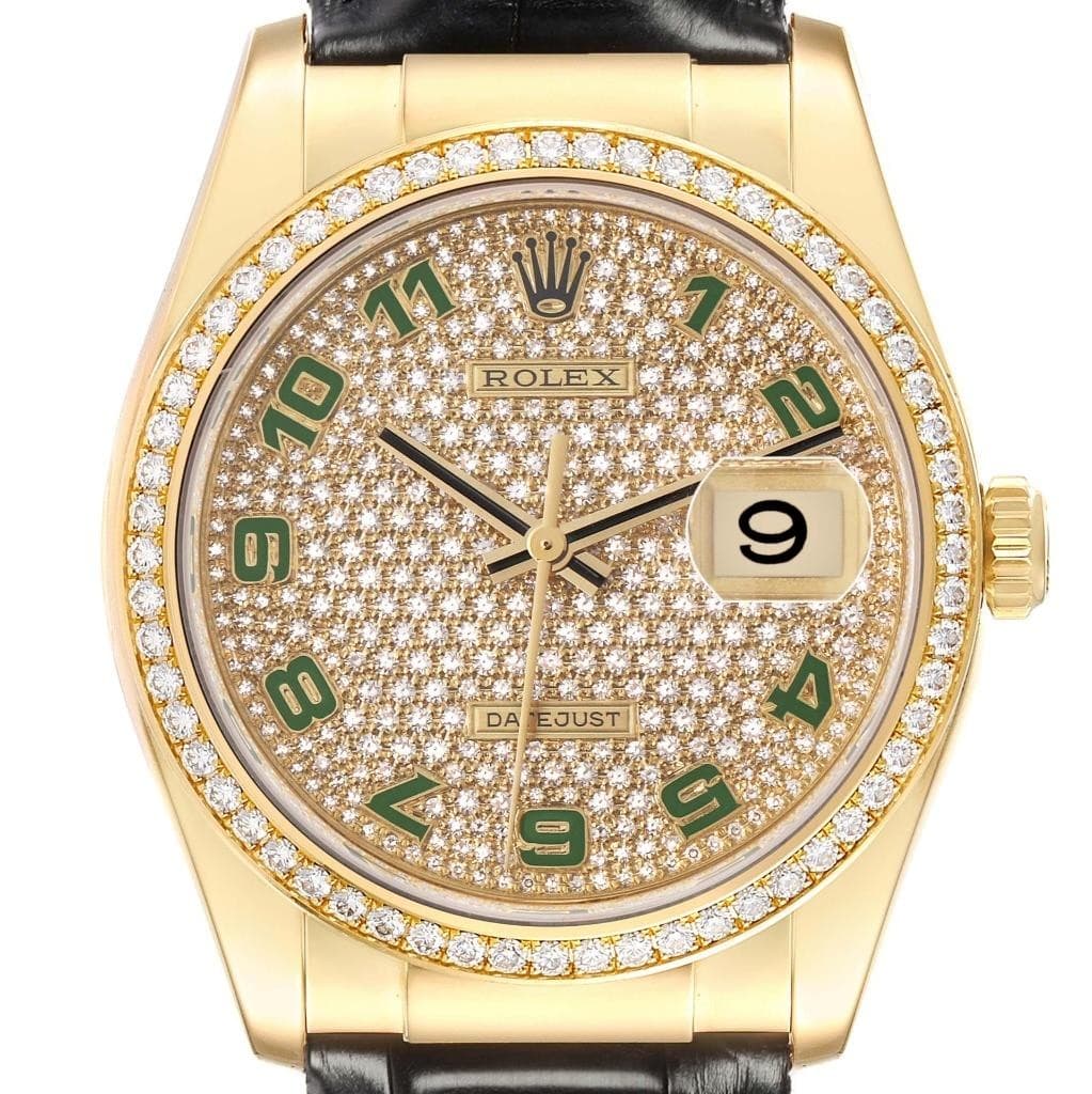 Rolex Datejust 36 Diamond Dial Bezel Yellow Gold Mens Watch 116188