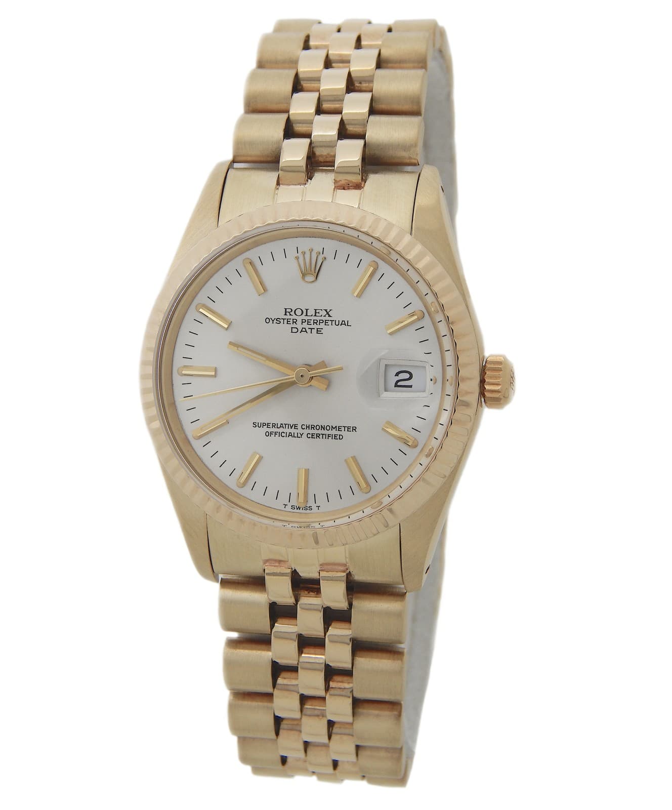 Rolex 15037 Date Mens 14K Yellow Gold Watch with Jubilee Band and Silver Dial