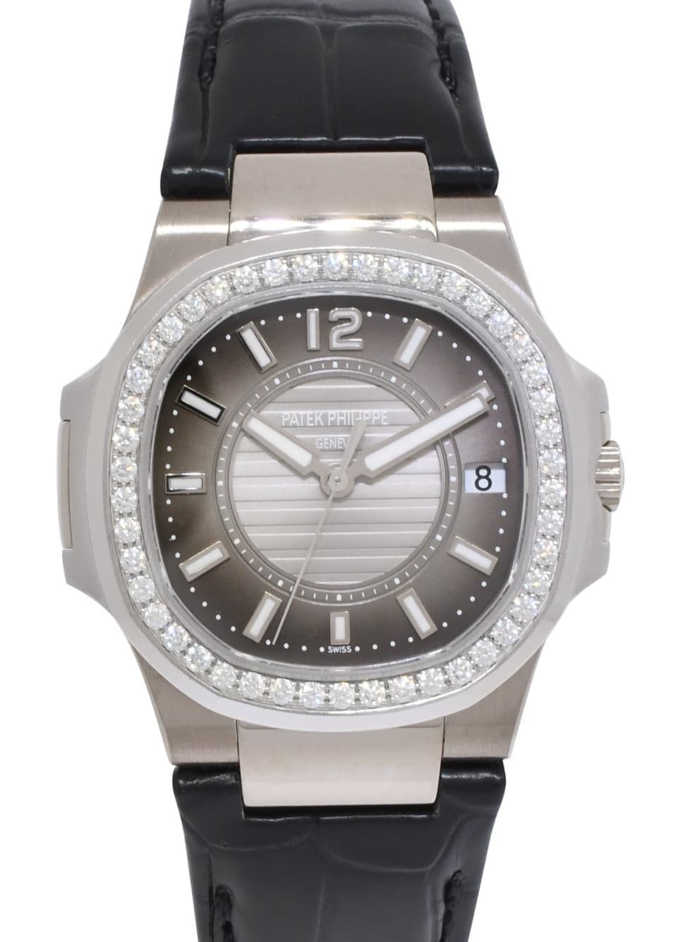 Patek Philippe Nautilus 7010 18k White Gold & Diamond Gray Ladies Watch 7010G