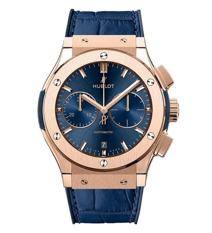 Hublot Classic Fusion 18k King Gold Blue Leather 45mm Men's Watch 521.OX.7180.LR