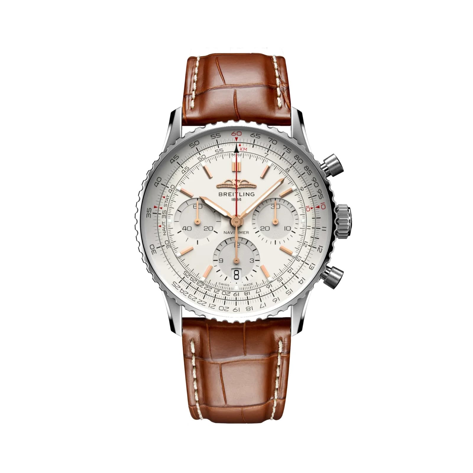 Breitling Navitimer B01 Chronograph 41 Silver Dial Brown Alligator AB0139211G1P1