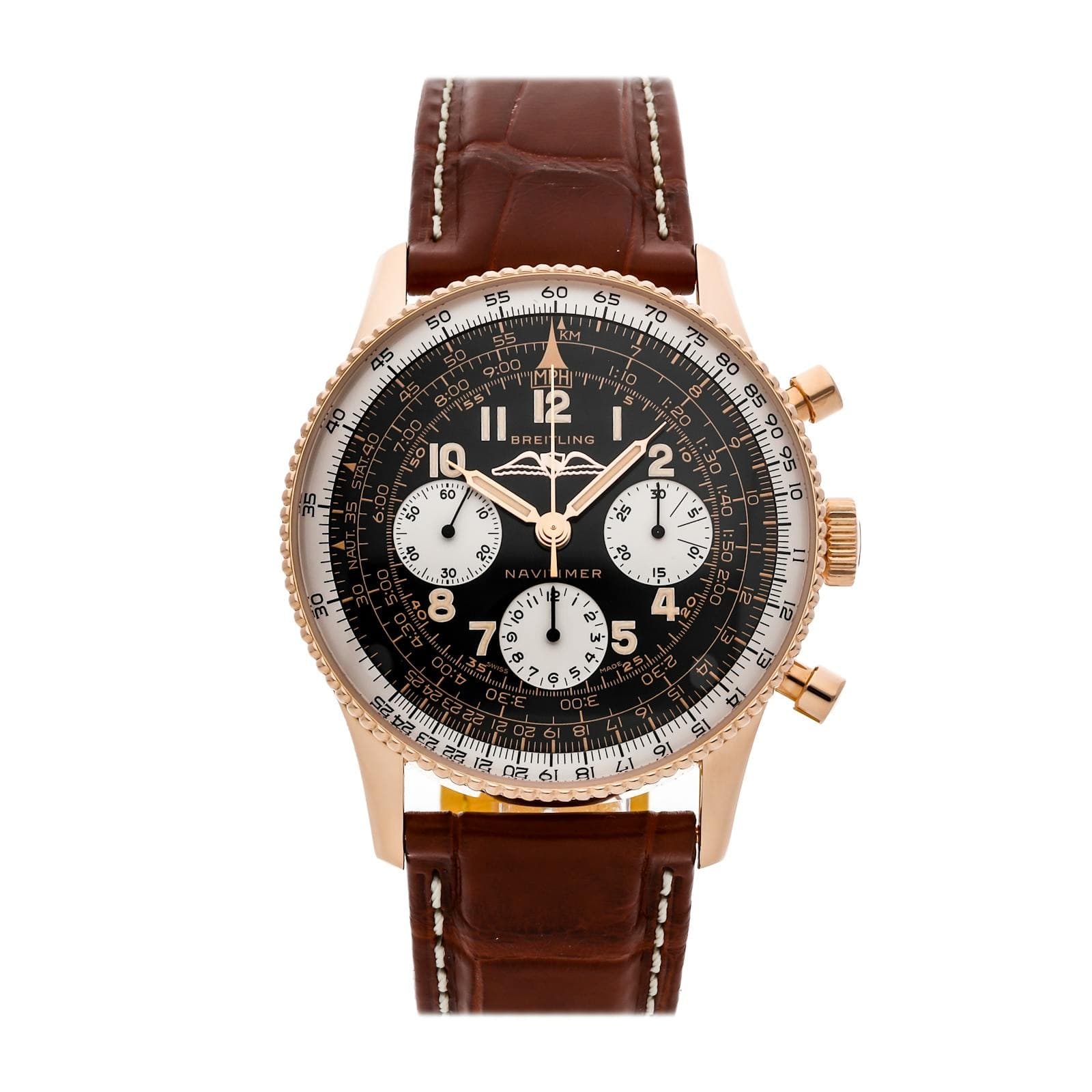 Breitling Navitimer Chronograph Rose Gold Manual 41mm Strap Watch RB0910371B1X1