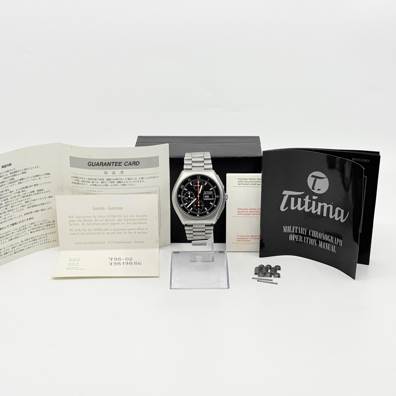 TUTIMA Watch GLASHUTTE Military Chrono 798-02 Black Automatic w/Warranty Card