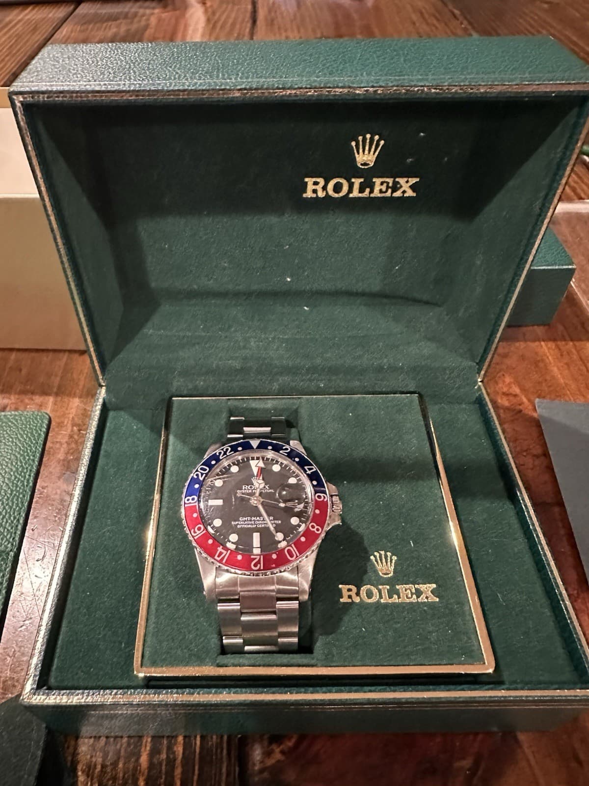 VINTAGE 1978 Rolex GMT-Master Red Blue PEPSI Black Oyster Steel 40mm 1675 Watch