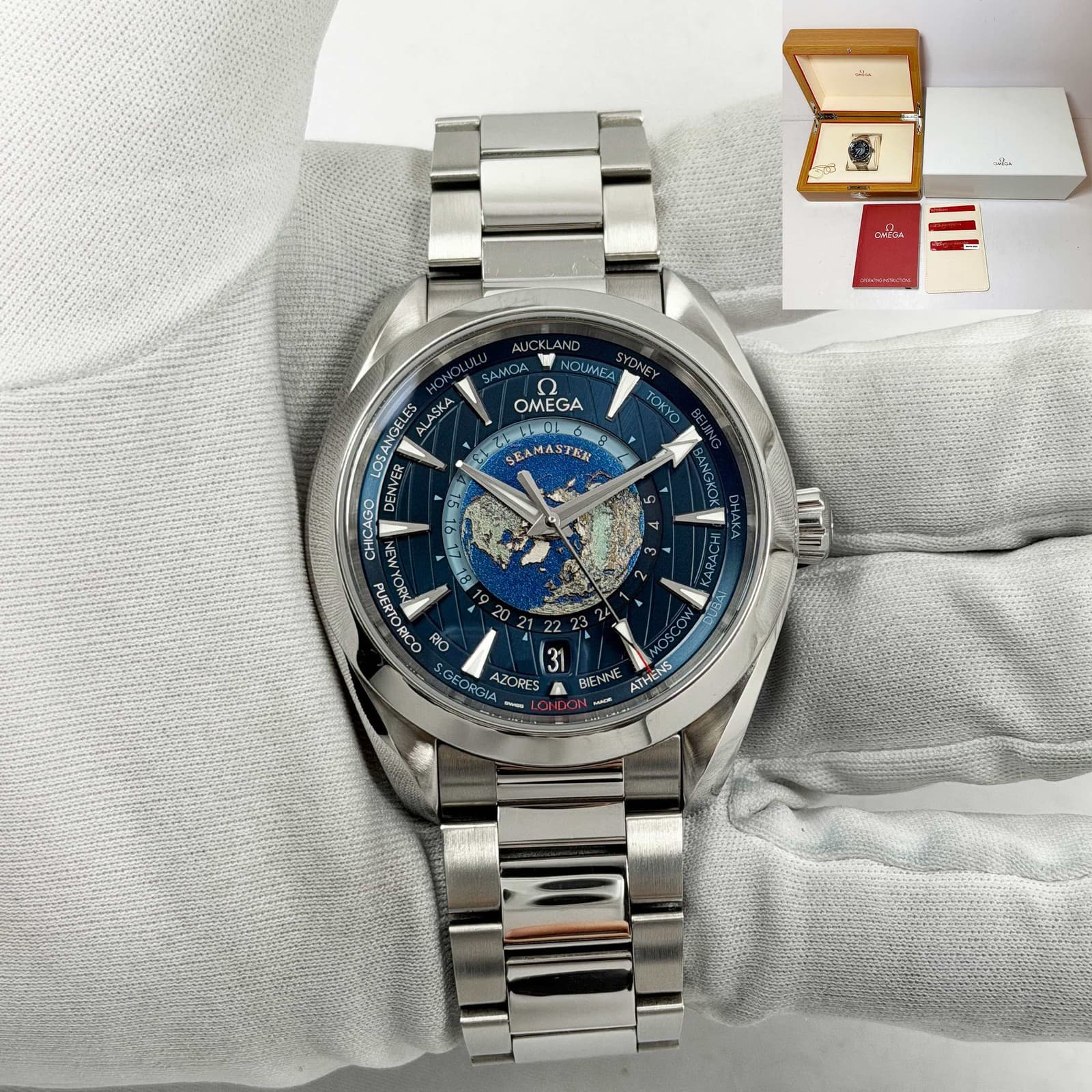 2022 Omega Seamaster Aqua Terra Worldtimer 220.10.43.22.03.001 43MM Blue Ss B/p