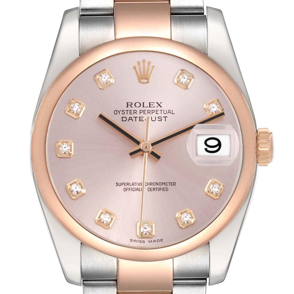 Rolex Datejust Steel Rose Gold Pink Diamond Dial Mens Watch 116201