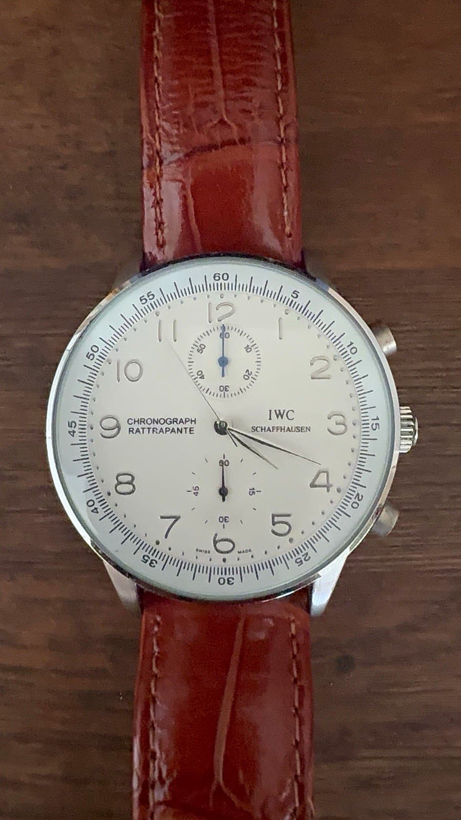 IWC Chronograph Rattrapante IW3712 41mm White Dial Auto Brown Leather 30m