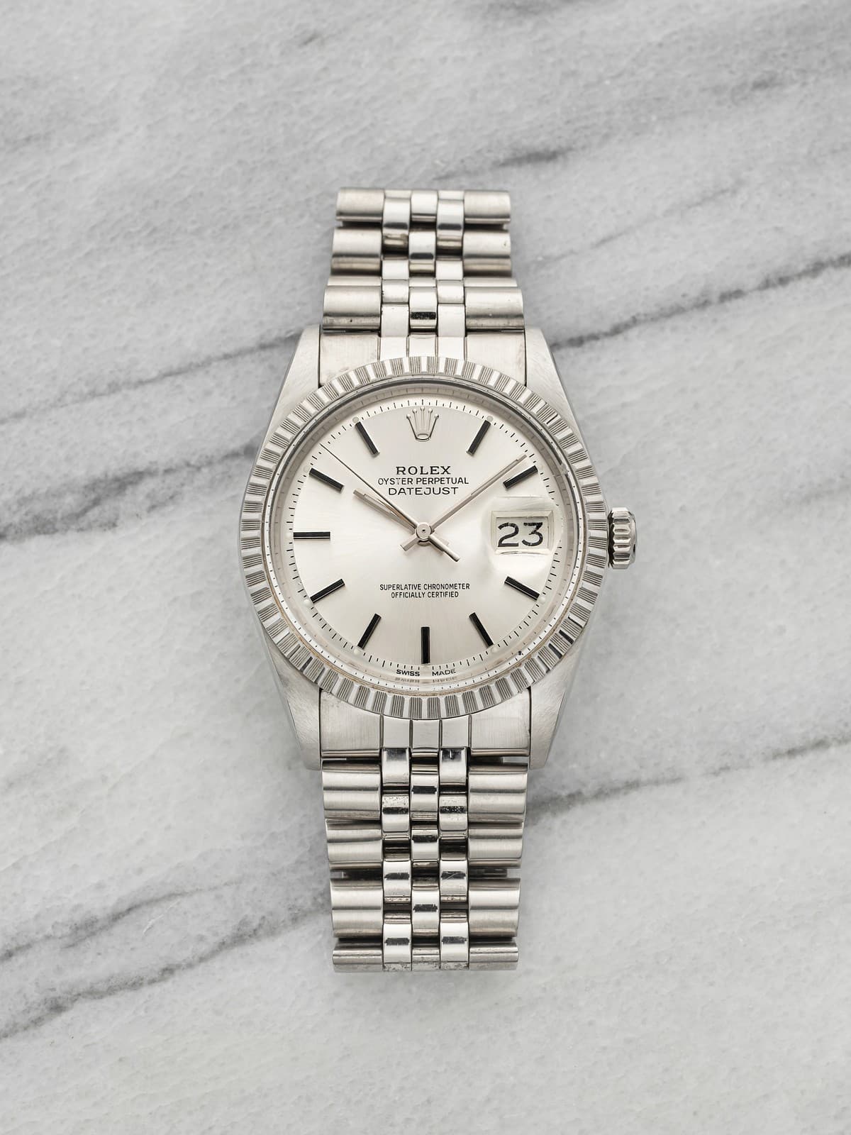 Vintage 1976 Rolex Datejust 1603 Stainless Steel Silver Sunburst Dial Auto 36mm