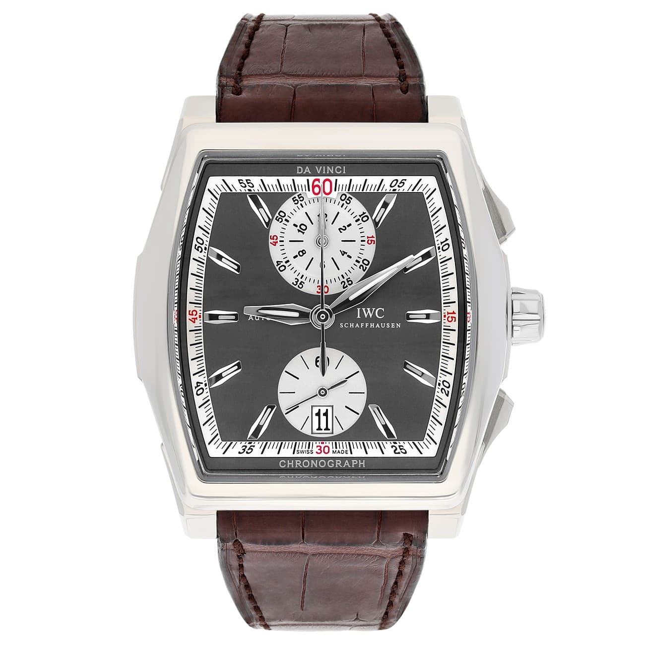 IWC Da Vinci  IW3764-01 43.10mm Chronograph Grey Dial Leather Strap White Gol...