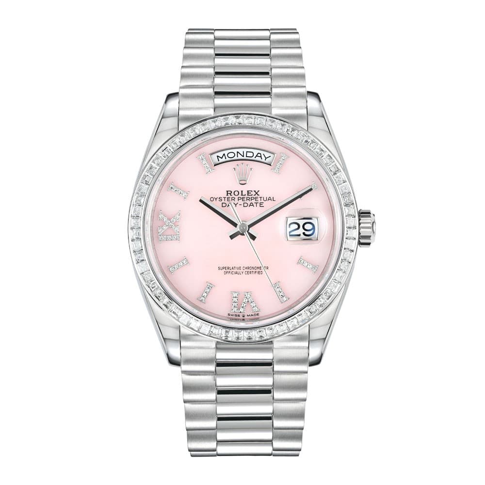 Rolex Day-Date 36 Watch 36MM Pink Roman Numerals Dial Platinum