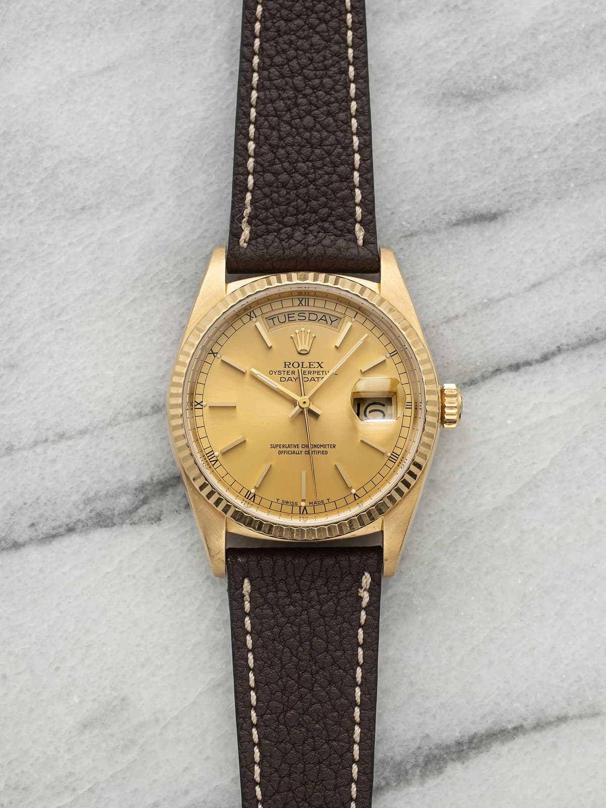 Vintage 1984 Rolex Day-Date 18038 18K YG Champagne Dial Auto 36mm