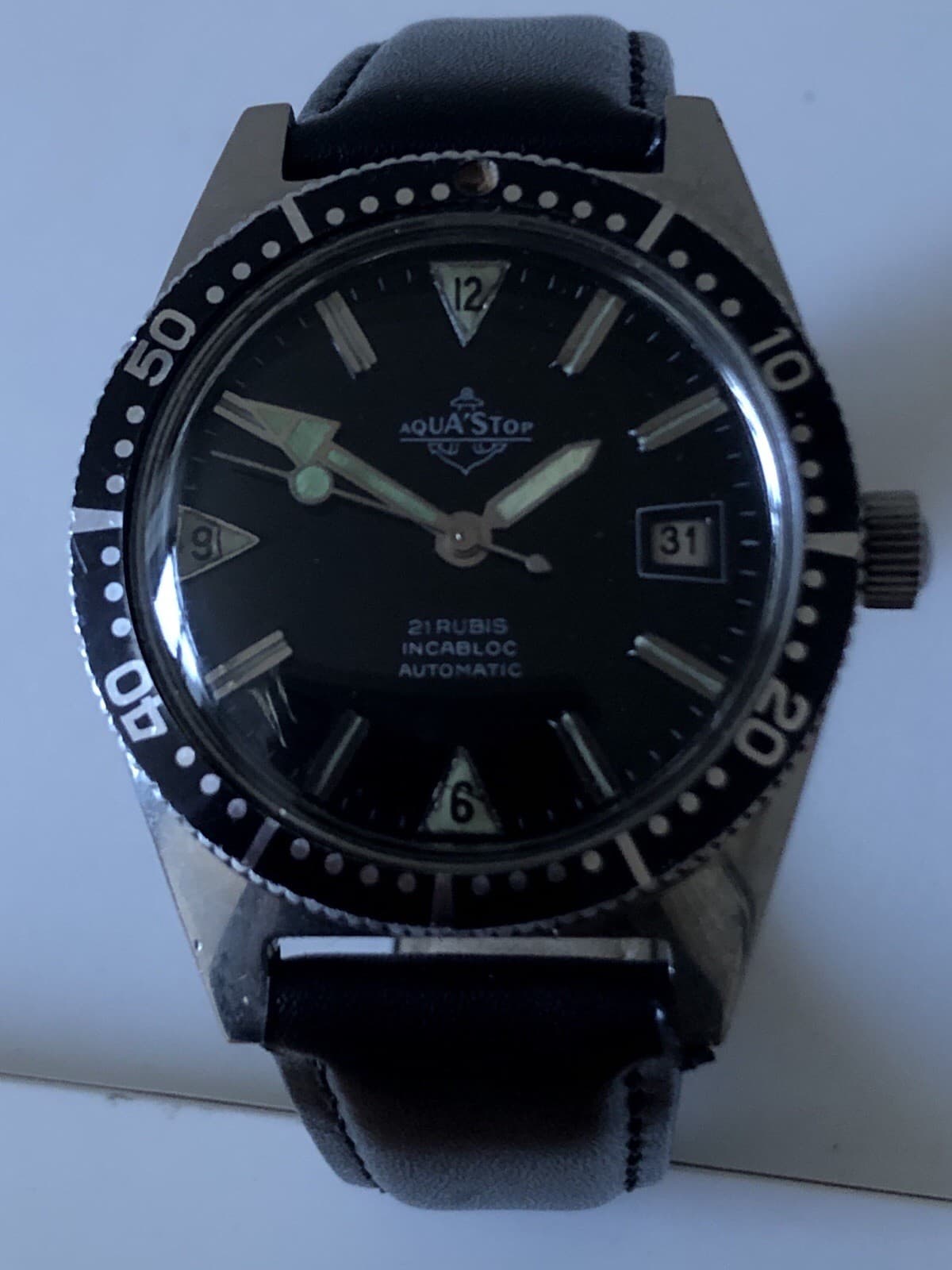 Aquastop Vintage Diver  automatic bezel Black Dial Stainless Steel