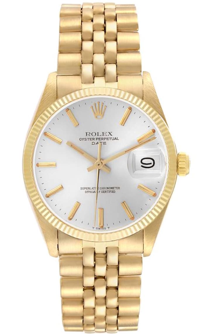 Rolex Date 34mm Oyster Perpetual 15037 Solid 14k Yellow Gold Automatic Quick Set