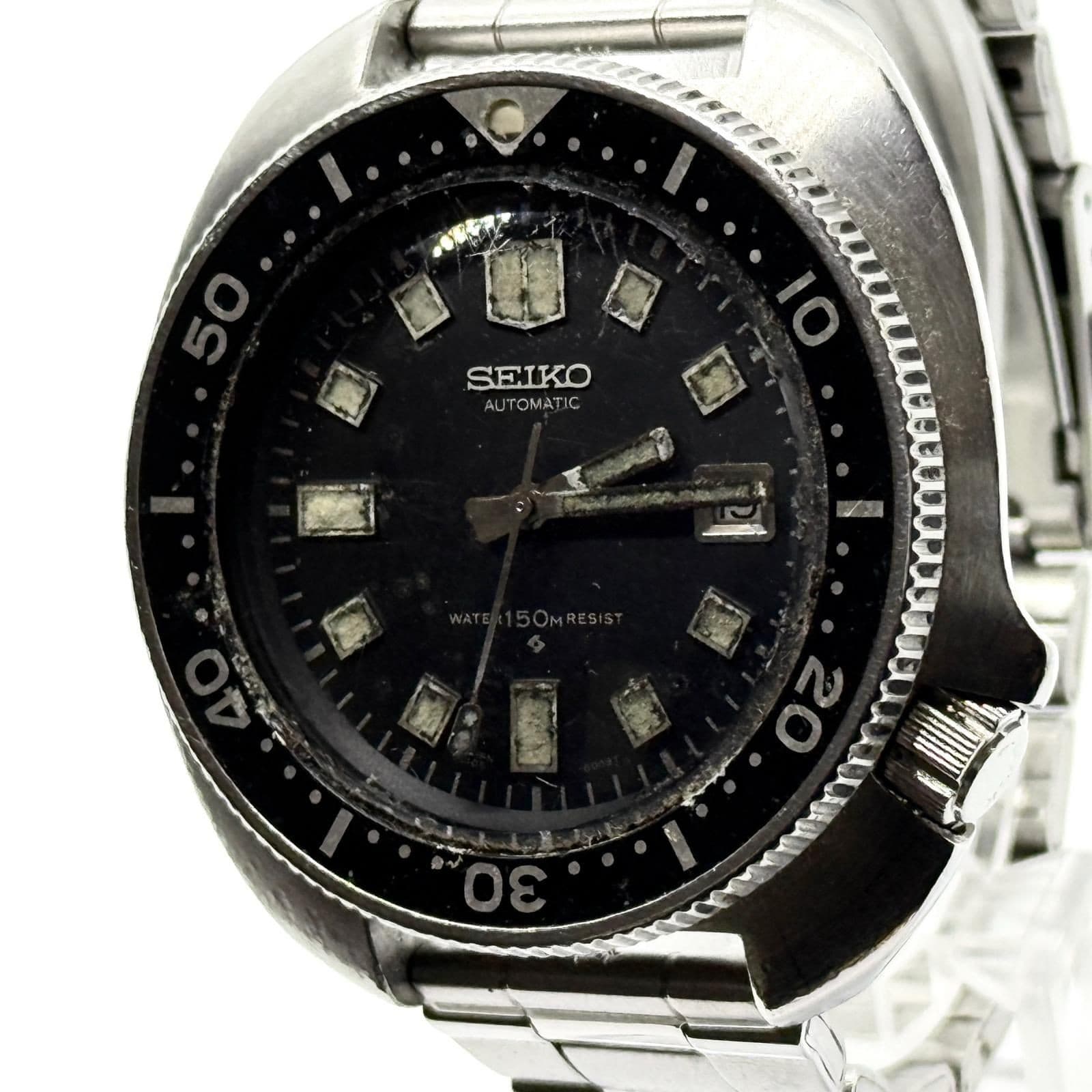 SEIKO 6105-8110 Black AT Men's Watch Working Condition