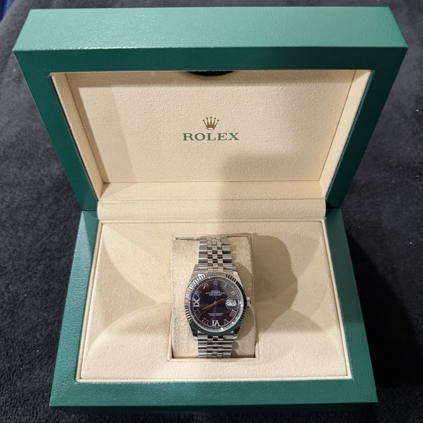 Rolex Datejust 36 Aubergine Purple Roman Dial Jubilee Bracelet M126234 0021