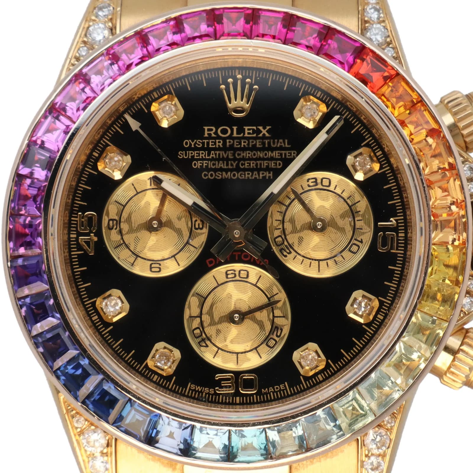 2008 Customized Rolex 116528H Daytona 40mm 18K Yellow Gold Rainbow Diamond Watch