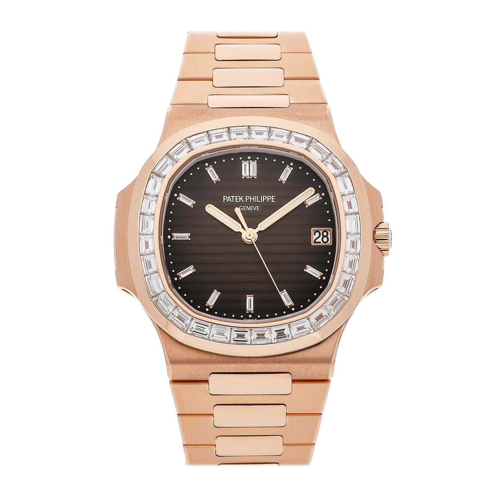 Patek Philippe Nautilus Rose Gold Brown Dial Diamond Bracelet Watch 5723/1R-010