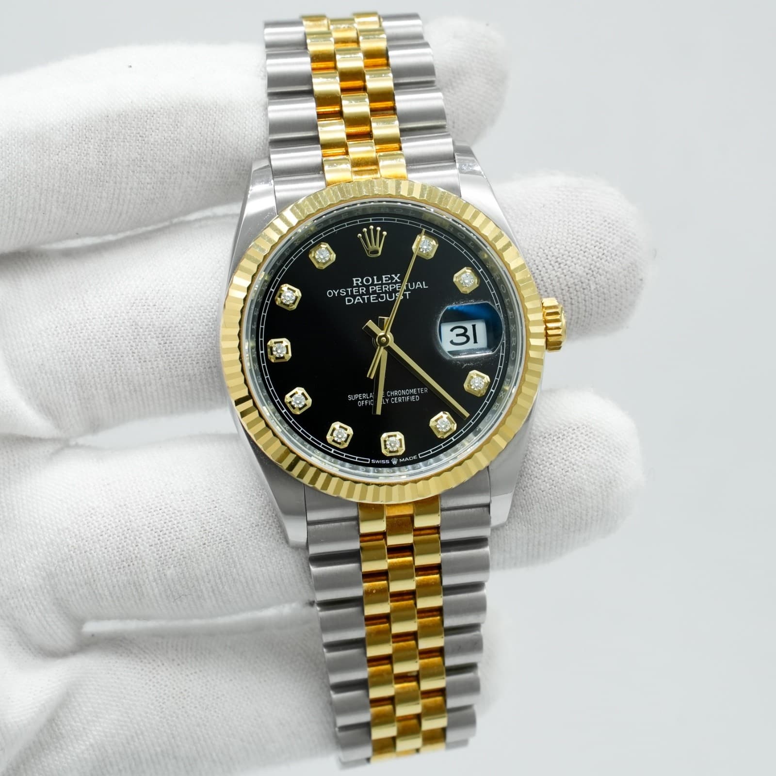 Rolex Datejust 36m 126233 Diamond Black Steel Yellow Gold 2022 Box & Papers