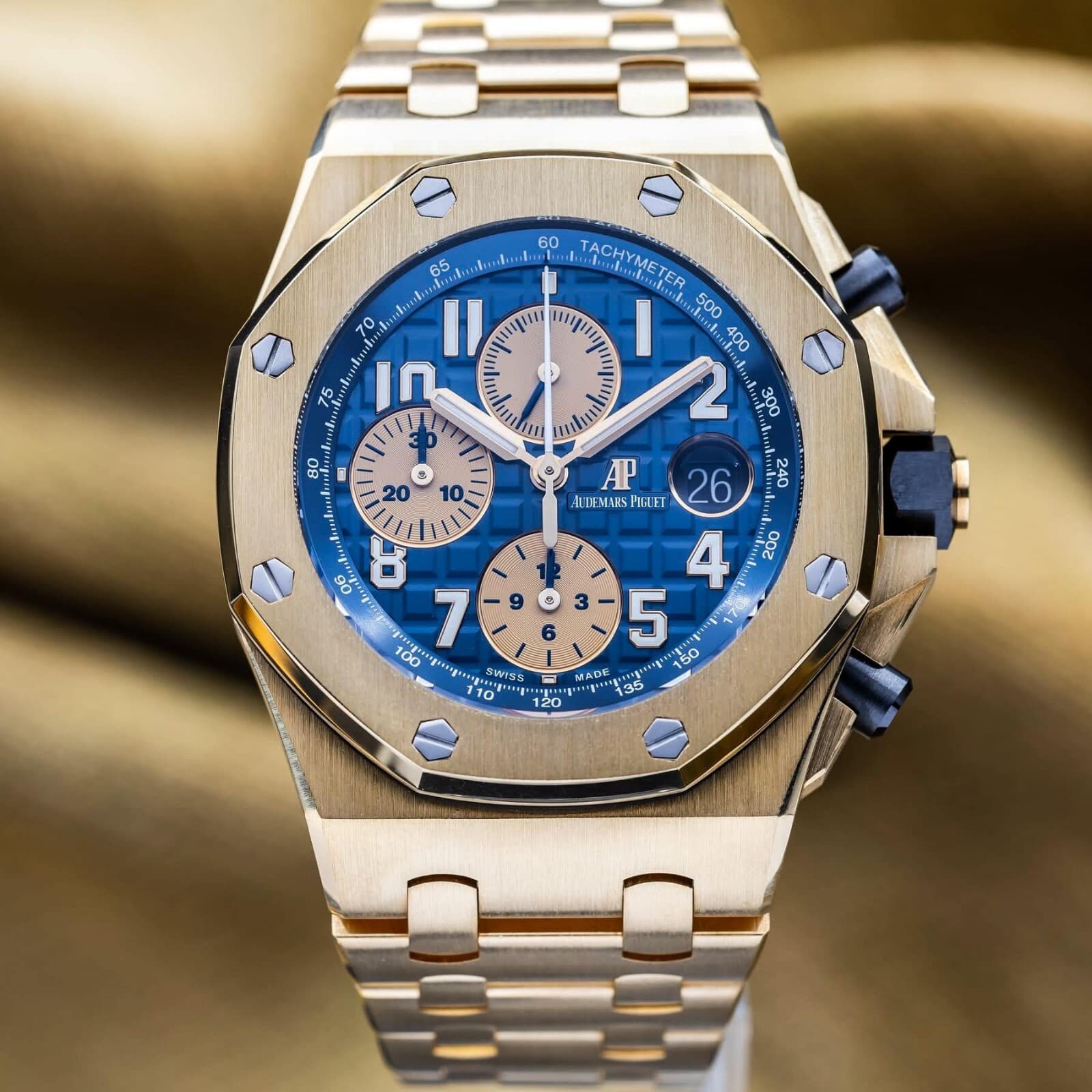 Audemars Piguet Royal Oak Offshore "Brick" Rare Yellow Gold Blue Dial - 26470ba