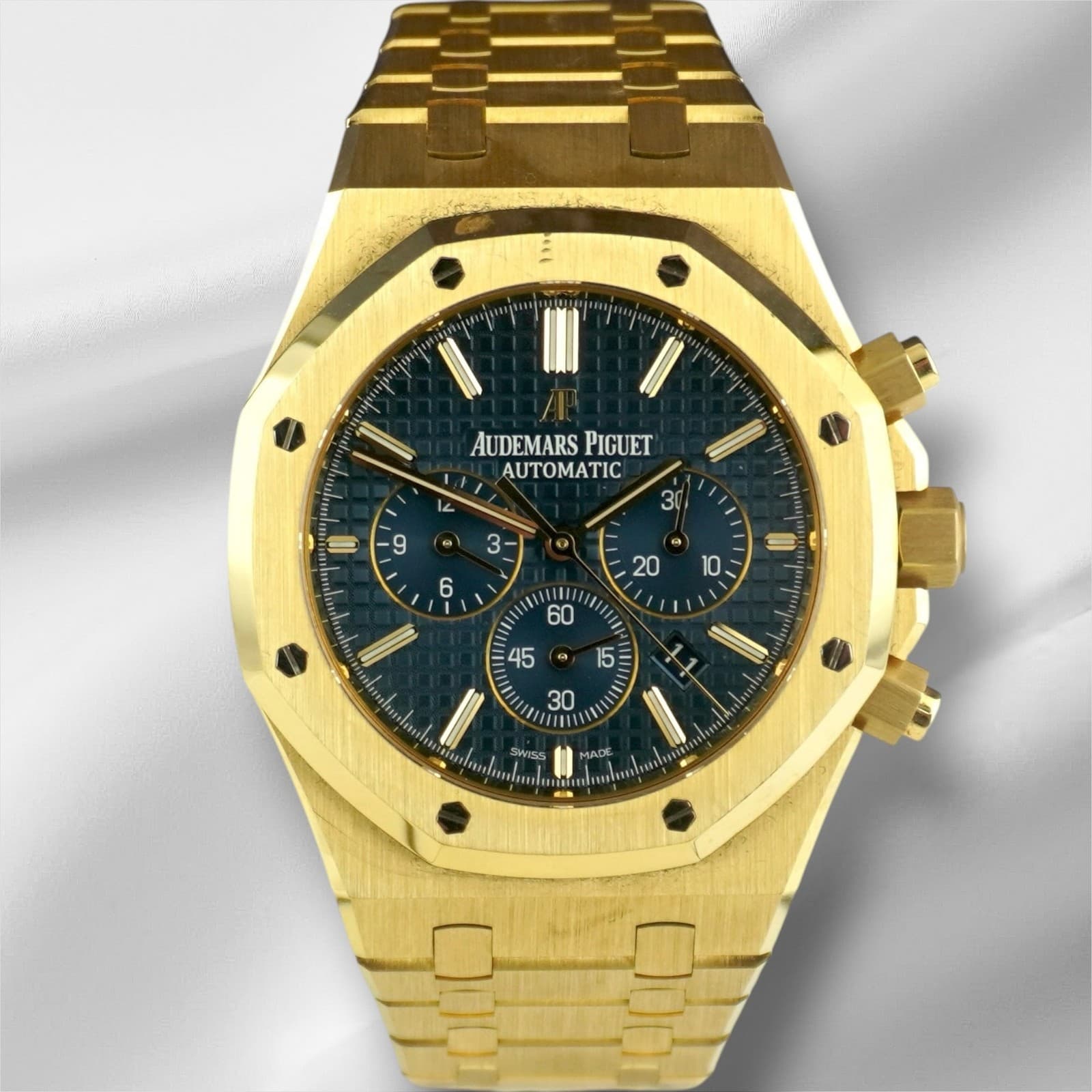 Audemars Piguet 41mm Royal Oak 18K Yellow Gold Blue Dial Men's Watch 26320BA