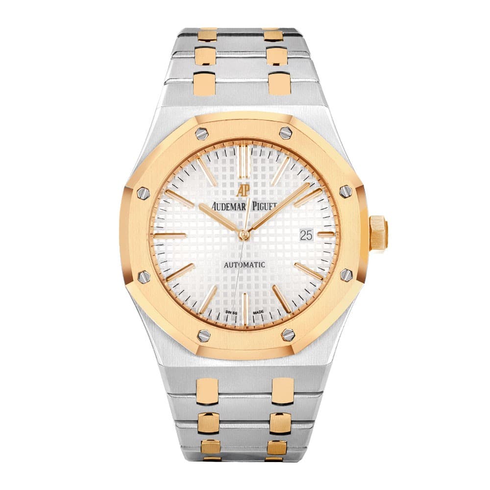 Audemars Piguet Royal Oak Watch 41MM Silver Index Hour Markers Dial Rose Gold