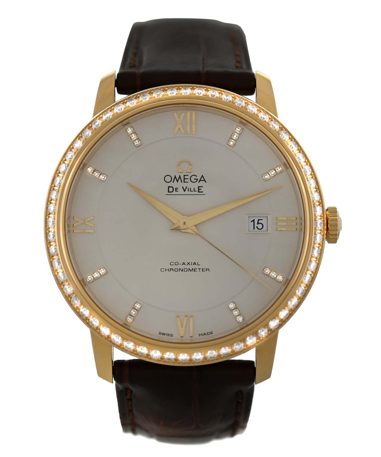 Omega De Ville 424.58.40.20.52.001 Diamonds 77 Gr 18k Yellow Gold 39.5MM Watch
