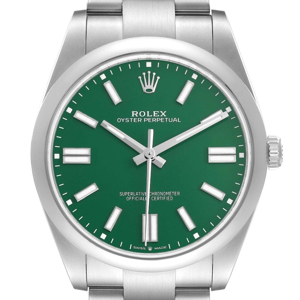 Rolex Oyster Perpetual 41 Steel Green Dial Mens Watch 124300 Box Card