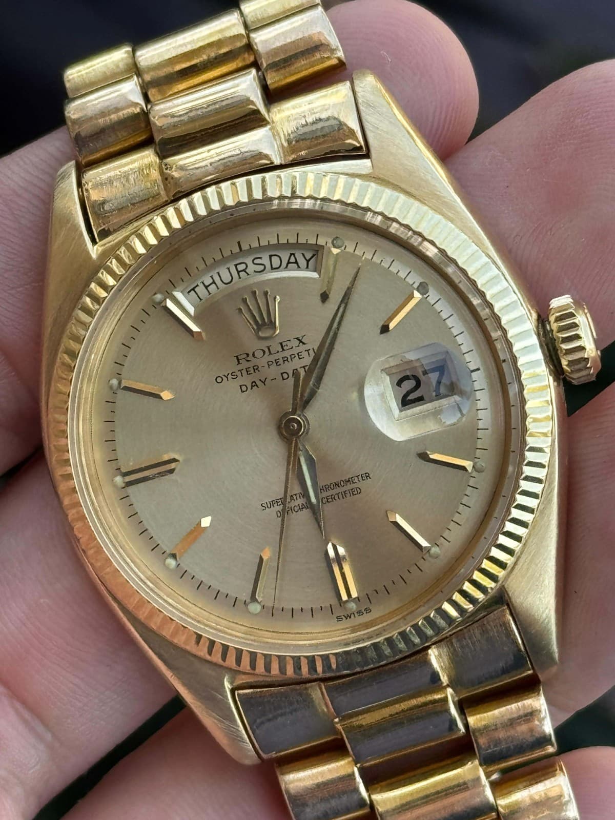 ROLEX 18K GOLD OYSTER PERPETUAL PRESIDENT 6611B 36MM Gold Dial Vintage Day-Date