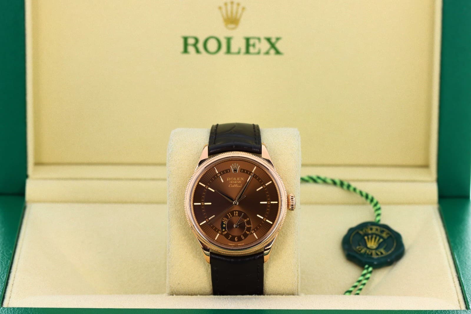 Rolex Cellini Dual Time 39mm, Brown Guilloche Dial - 18kt Rose Gold, 50525