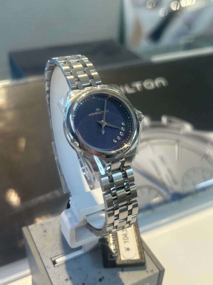 HAMILTON JAZZMASTER LADY QUARTZ H32111140 26MM 5 DIAMOND SS BLUE DIAL WATCH USED