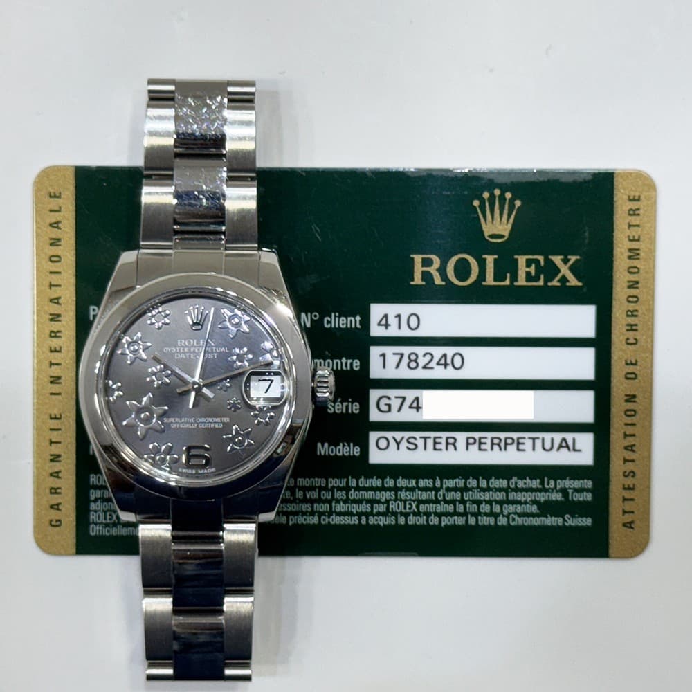 2013 Rolex Datejust 31, 178240, 31mm, Dark Rhodium Floral Dial, Oyster Bracel...