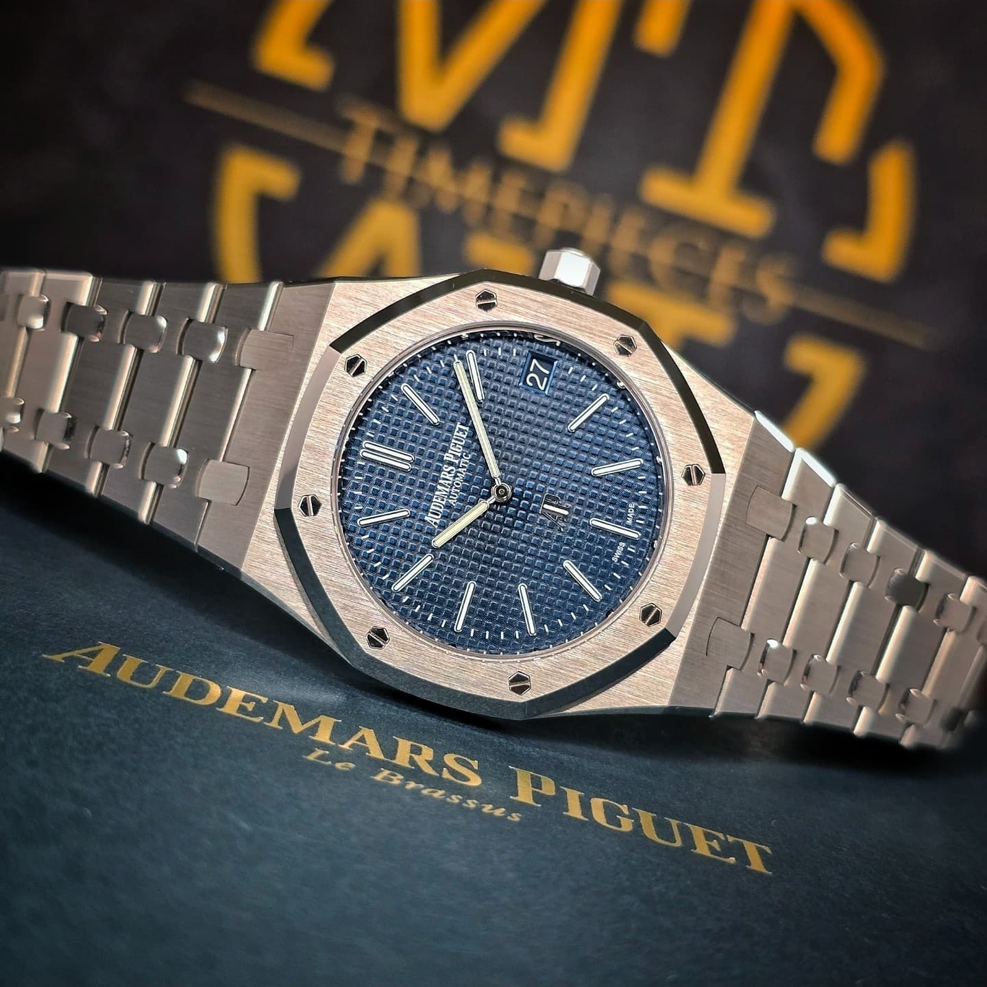 UNWORN AUDEMARS PIGUET ROYAL OAK JUMBO 16202ST 50TH ANNIVERSARY 39MM BLUE B&P