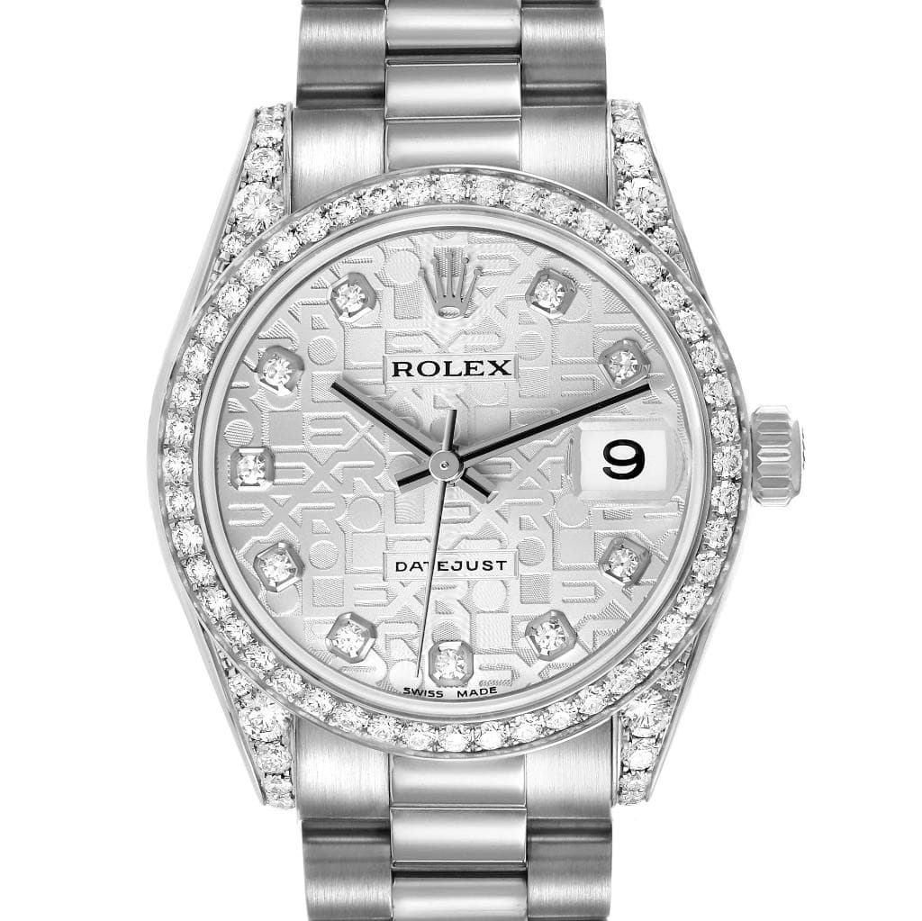 Rolex President Datejust 31 White Gold Anniversary Diamond Dial 178159 Box Paper