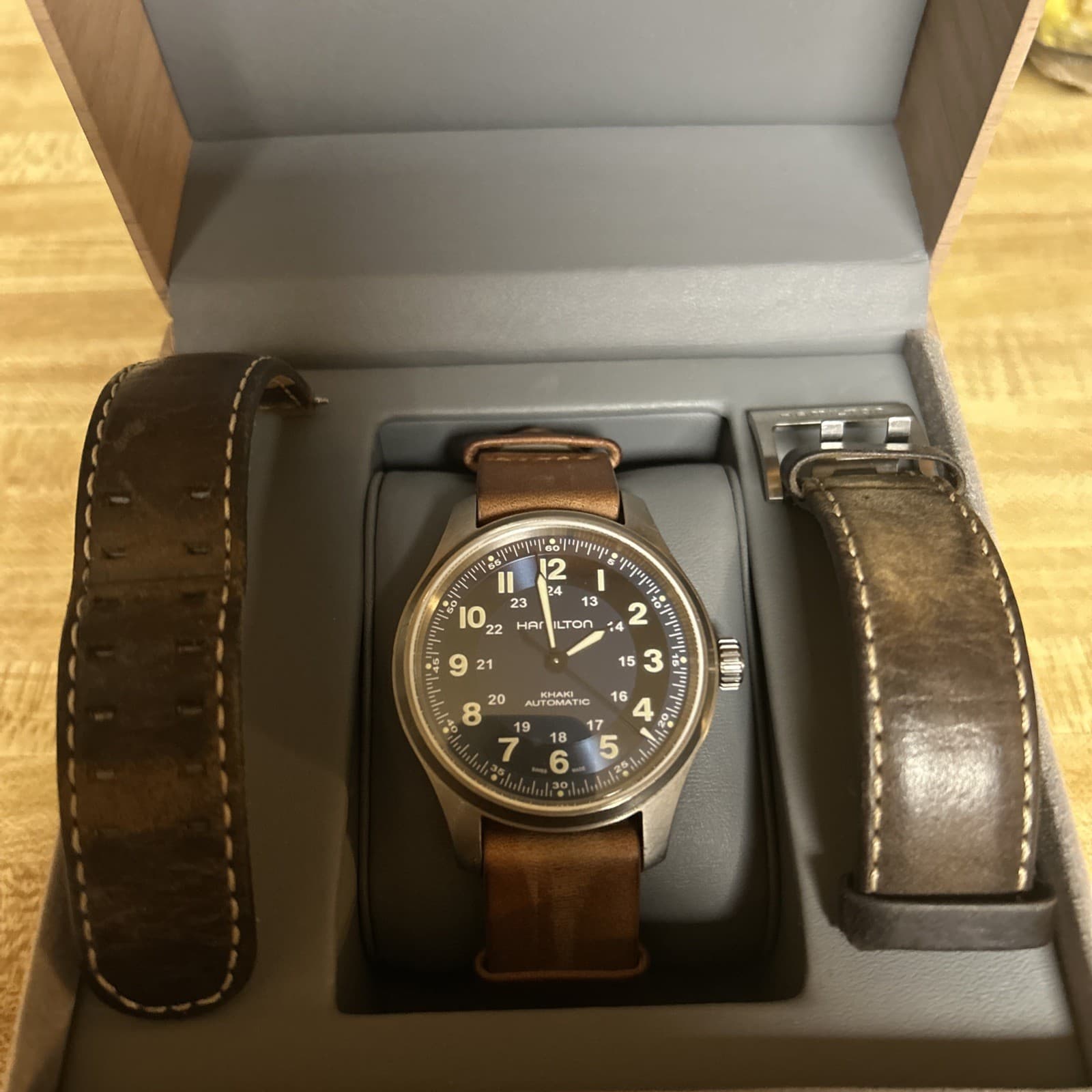 Hamilton Khaki Field Automatic Titanium 42mm Blue Dial H70545540 + Hamilton NATO