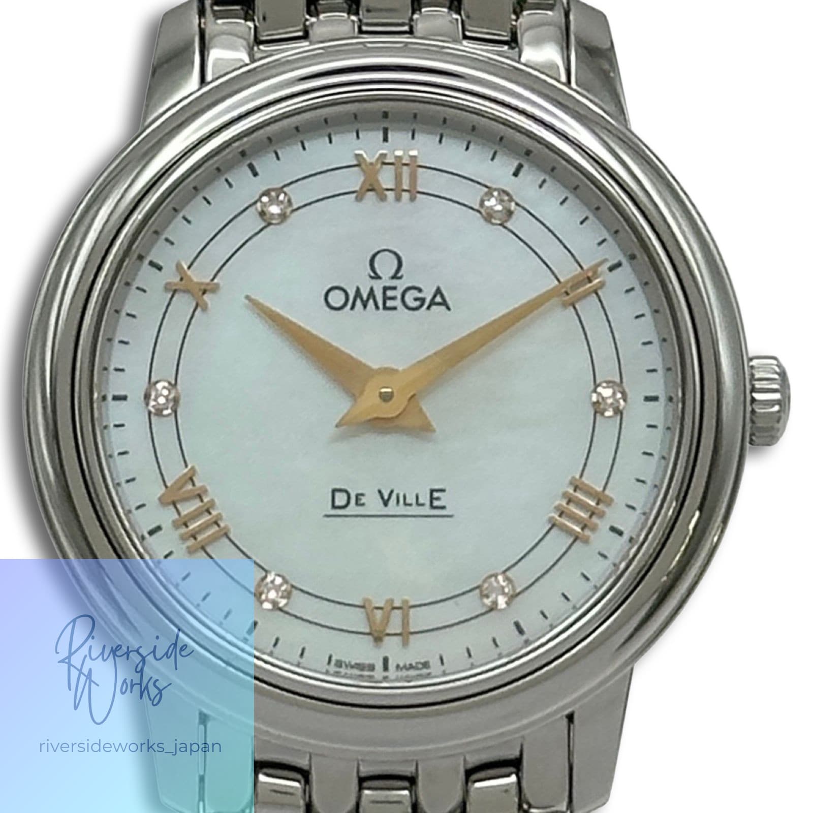 Omega De Ville 424.10.27.60.55.001 White Shell Stainless Steel Quartz Ladies Wat
