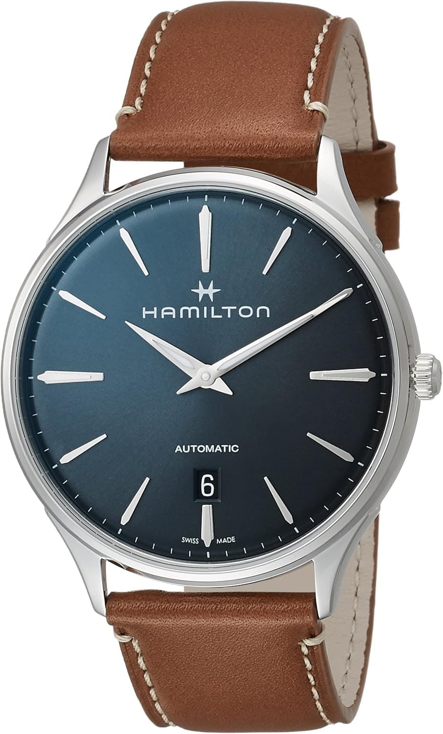 Jazzmaster Automatic Men's Watch, 40mm Swiss Made, Blue Dial, Leather Strap