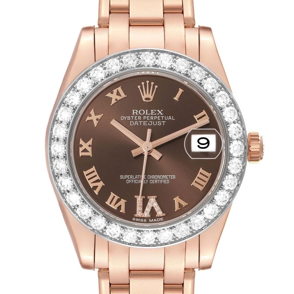 Rolex Pearlmaster 34 Rose Gold Diamond Ladies Watch 81285