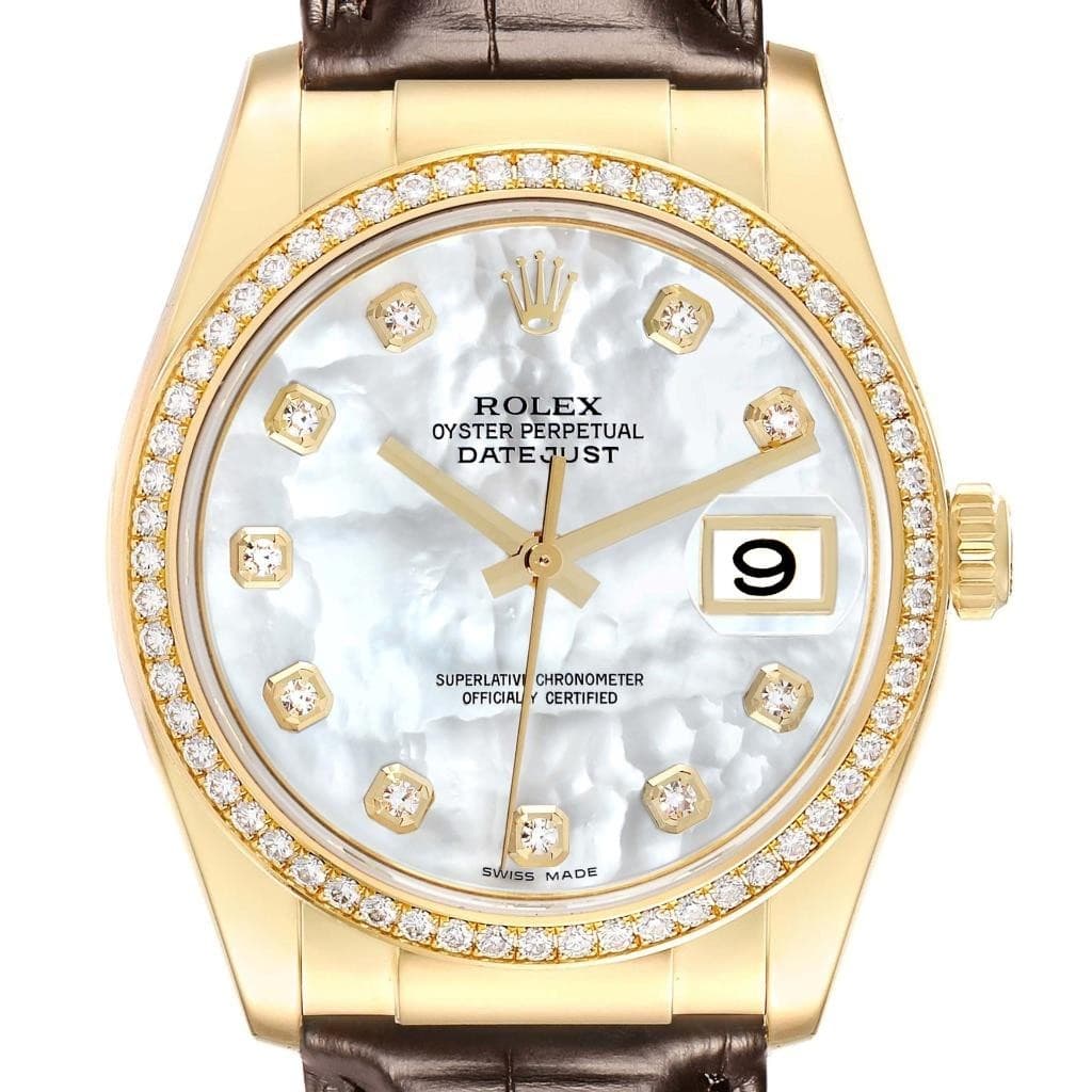 Rolex Datejust 36 18k Yellow Gold MOP Diamond Dial Mens Watch 116188