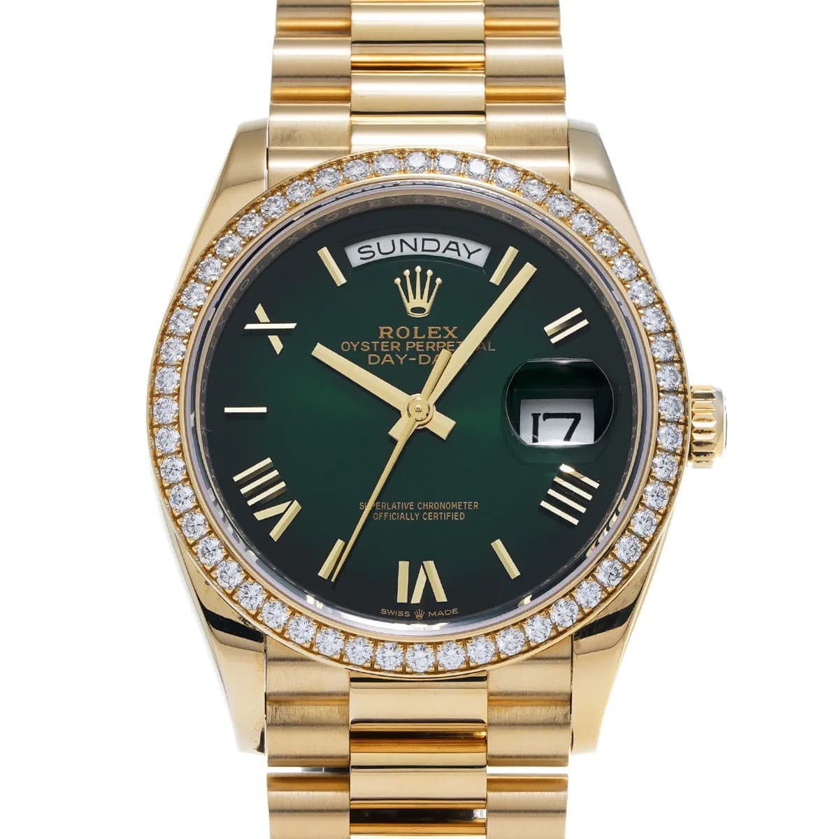 Rolex Day-Date 36 128348RBR 36mm Yellow Gold Green Wristwatch #WW071