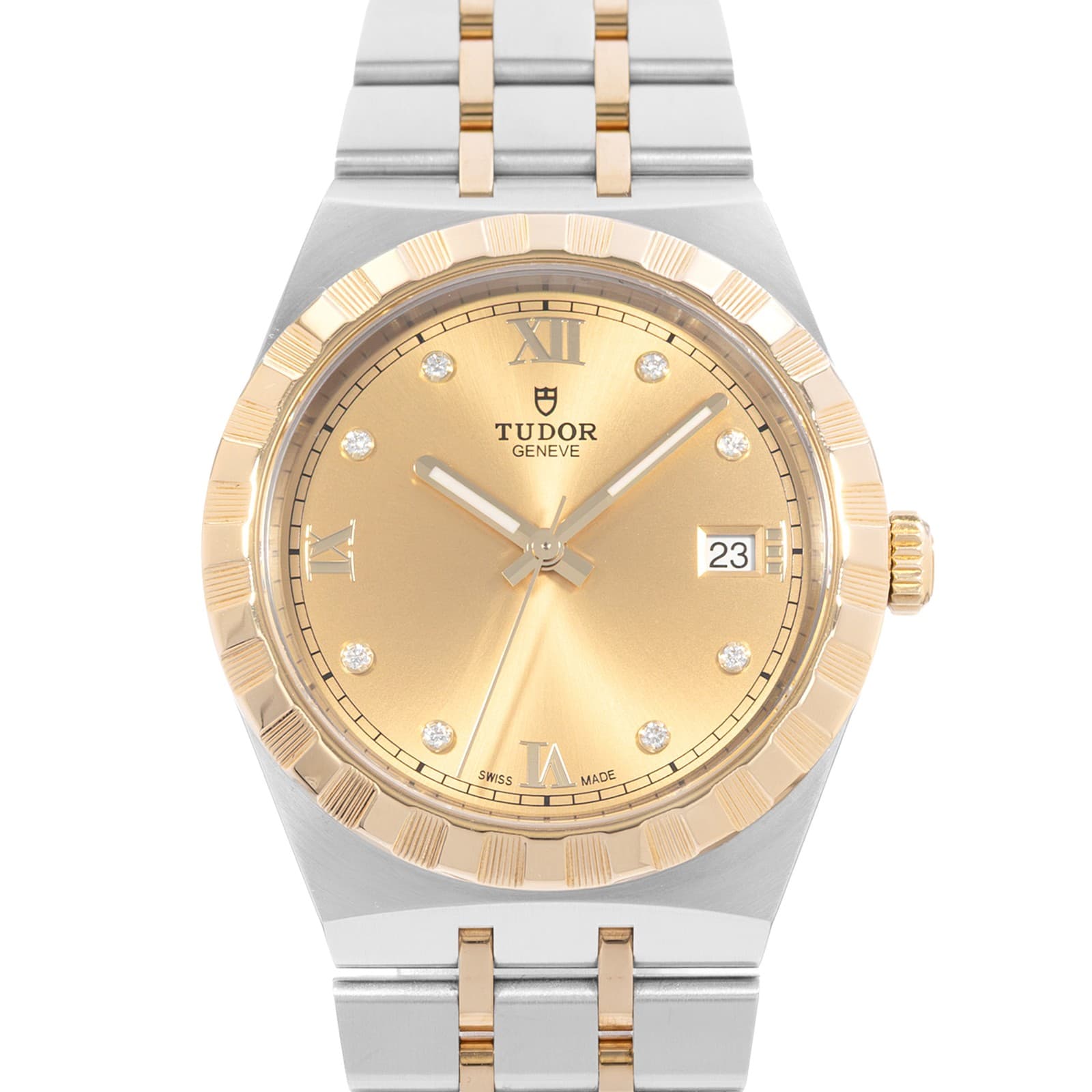 Tudor Royal M28503-0005 38mm Champagne Diamonds Steel Gold Mens Watch Box