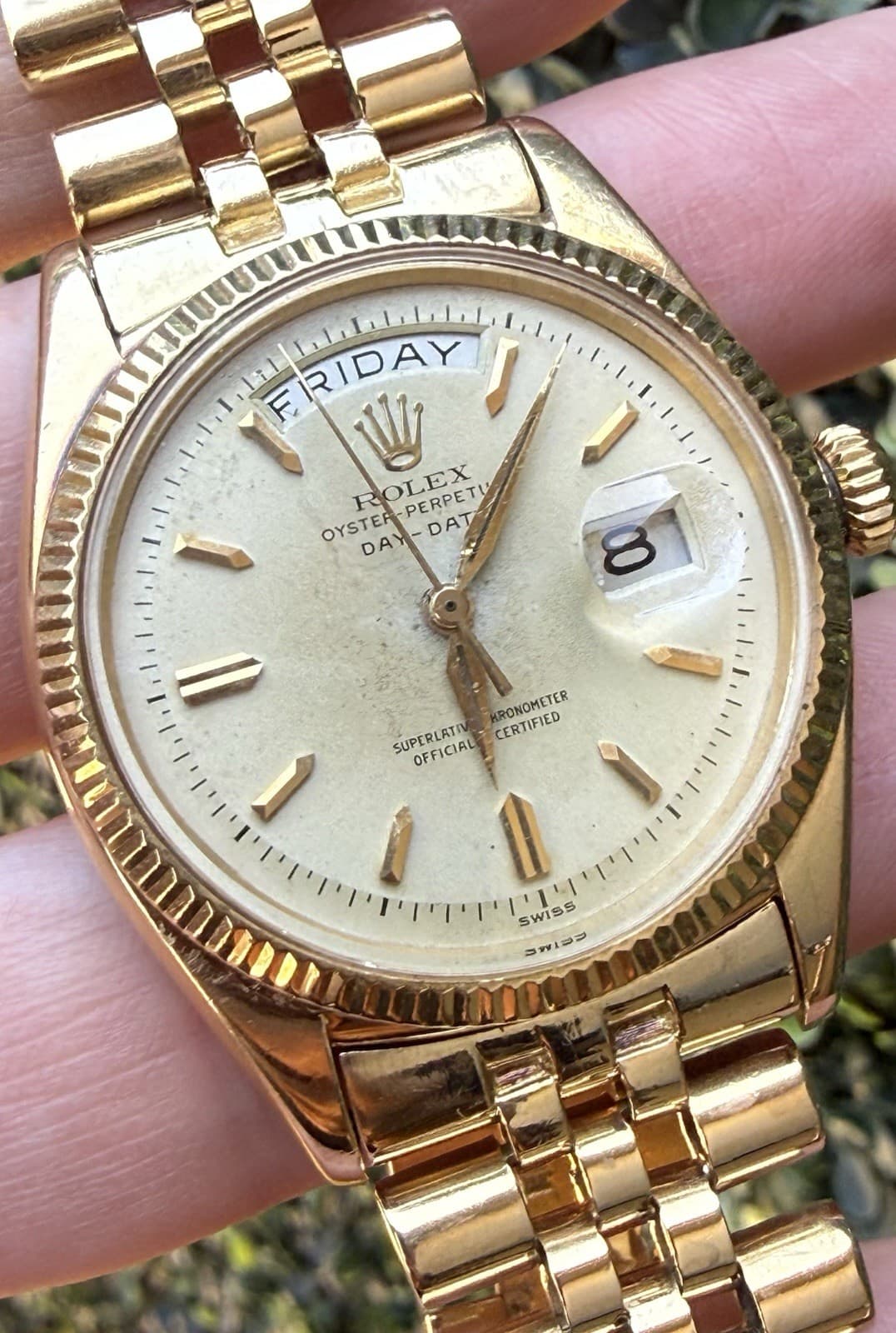 1958 Rolex Day-Date 36mm Watch 6611 18k Gold Jubilee Engraved Fluted President