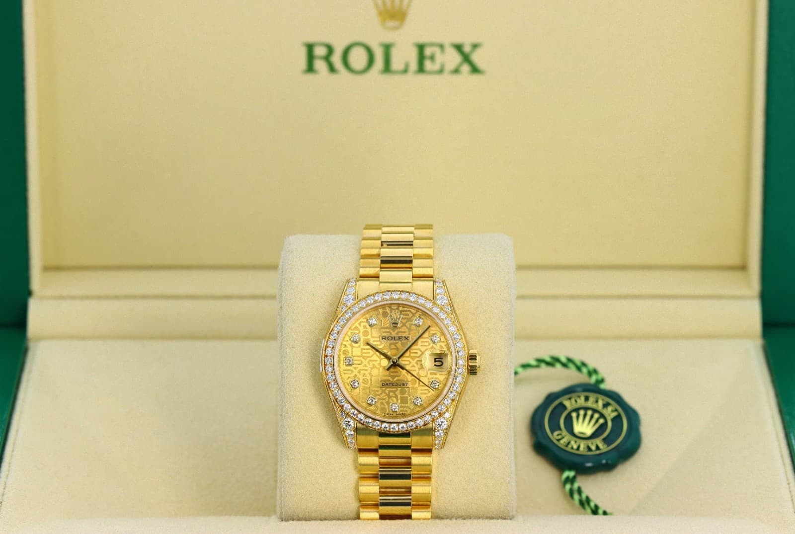 Rolex Datejust 31mm Champagne Motif Dial Diamonds Yellow Gold Jubilee 178158