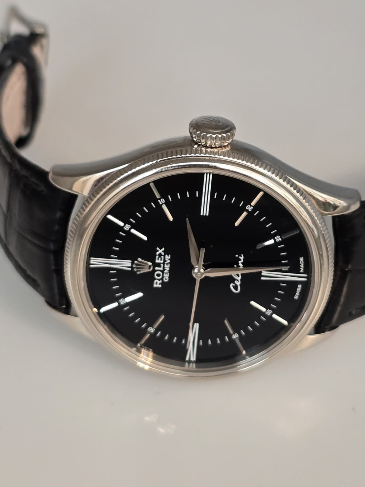 Rolex Geneve Cellini 50509 18K White Gold 39MM Auto Strap Watch.Rolex CPO. B/P.