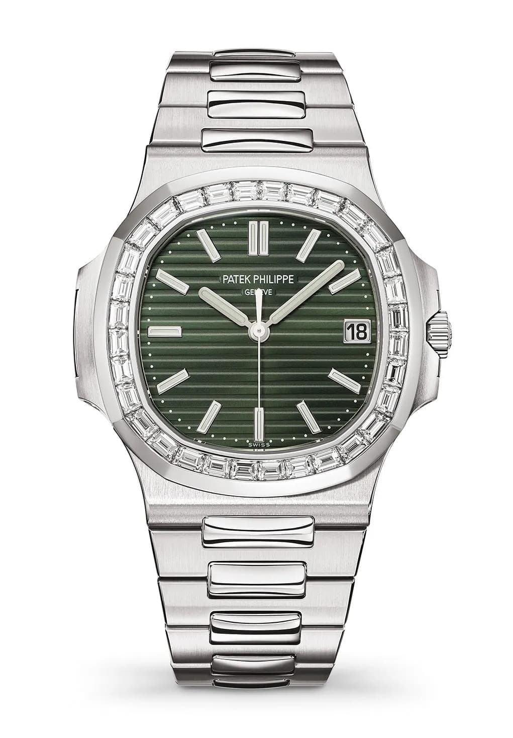 Patek Philippe 5711/1300A Nautilus Olive Green Dial Diamond Baguette